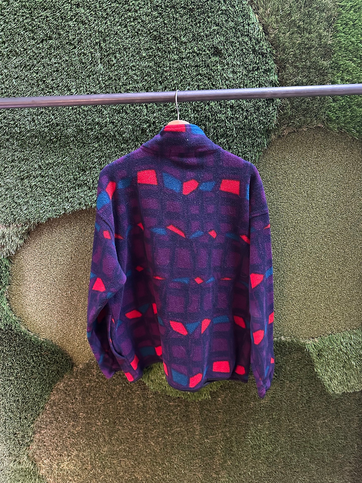 90s Rough Dress Patterned 1/4 Zip-up Fleece - XL