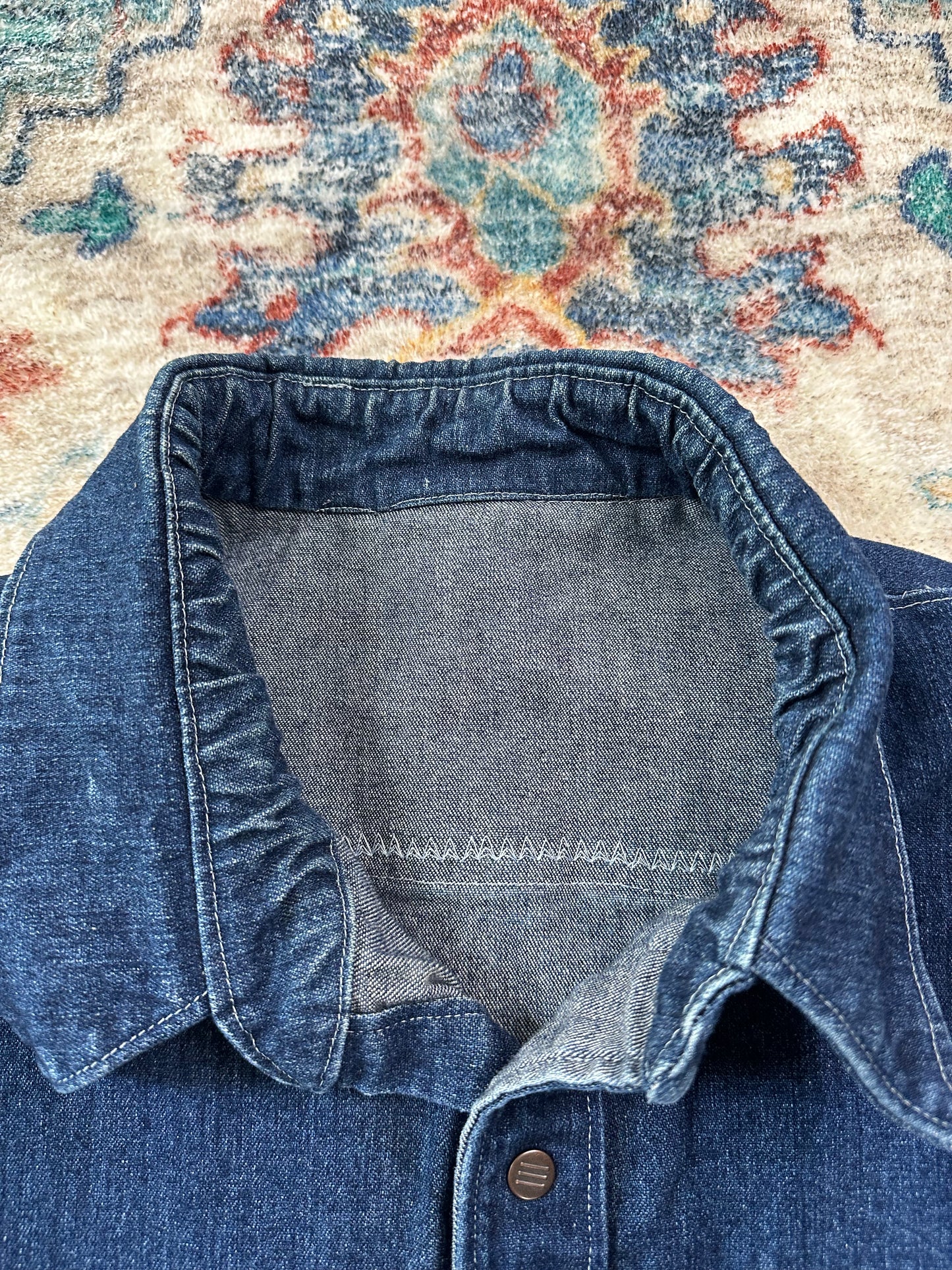 80s Heavy Dark Wash Denim Button-up Shirt - XL