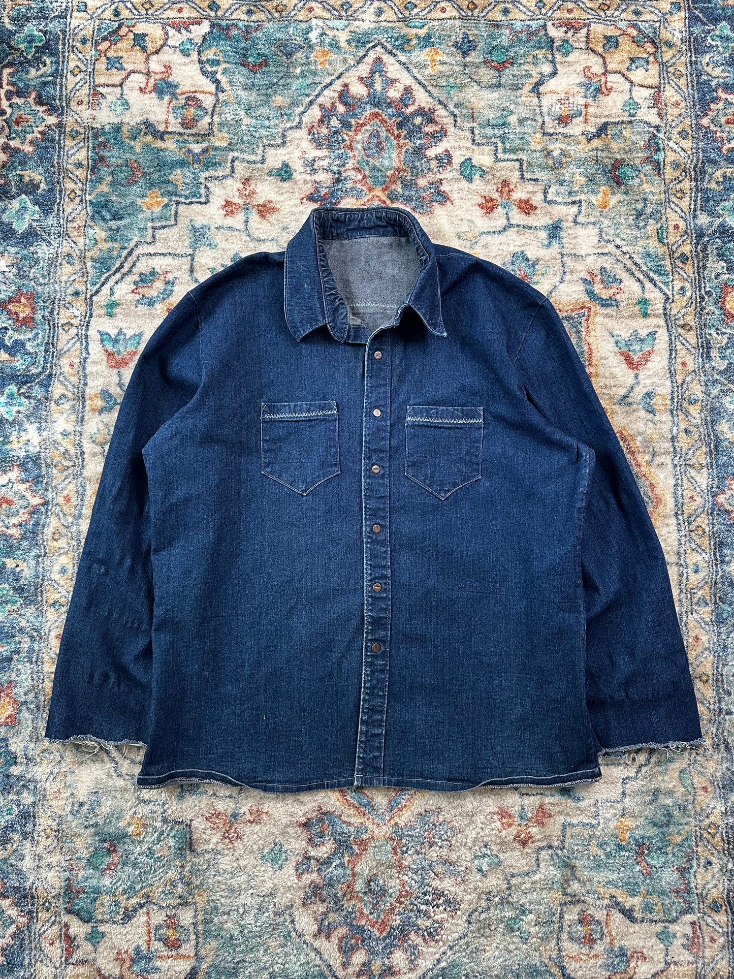 80s Heavy Dark Wash Denim Button-up Shirt - XL