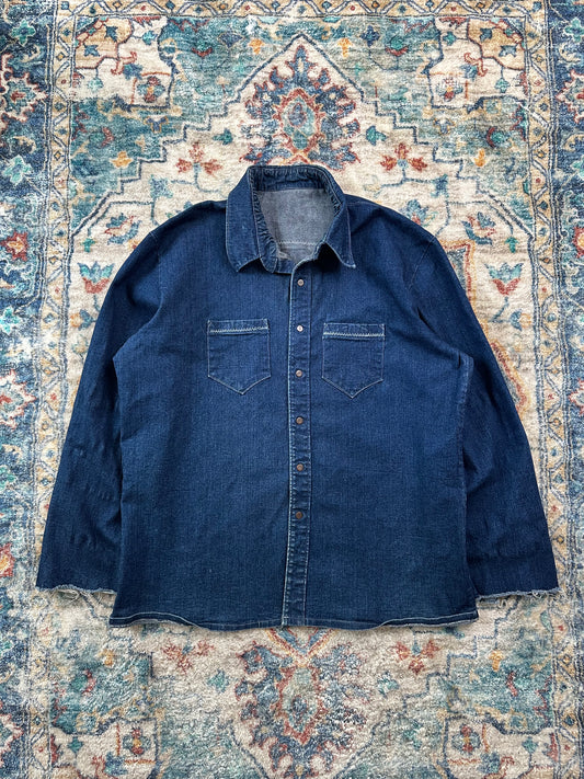 80s Heavy Dark Wash Denim Button-up Shirt - XL