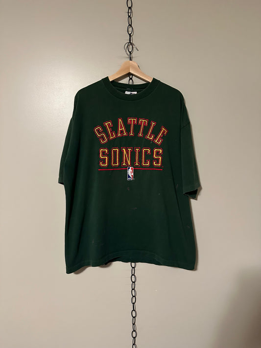 90s NBA Seattle SuperSonics Spellout T-shirt - XL