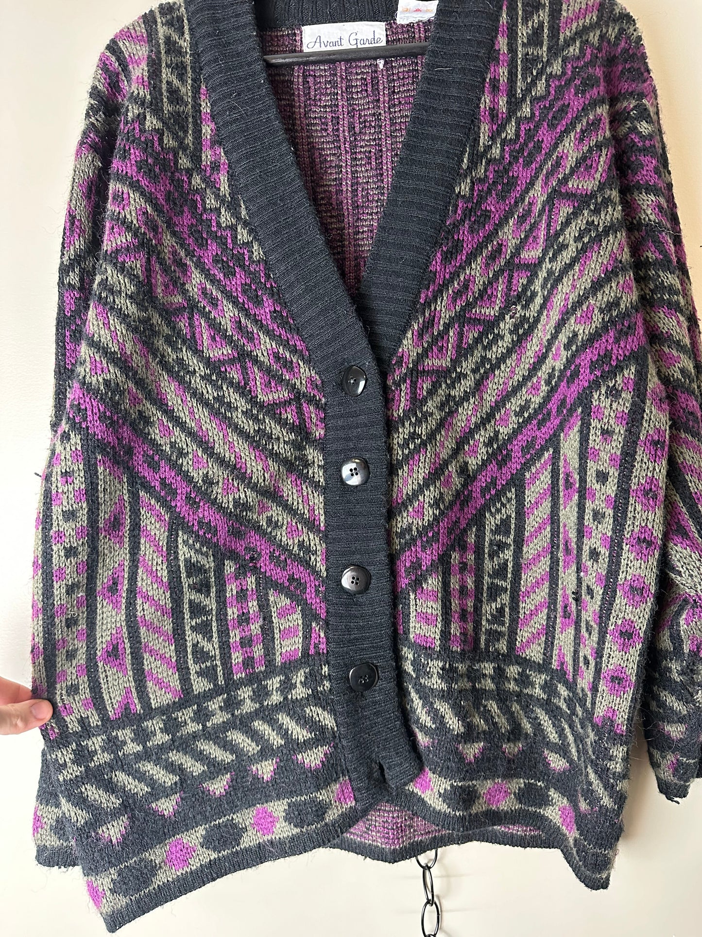 Vintage Avant Grande All Over Pattern Cardigan Sweater - L