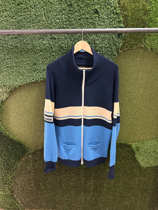 Vintage Colour Blocking Zip-up Curling Sweater - M