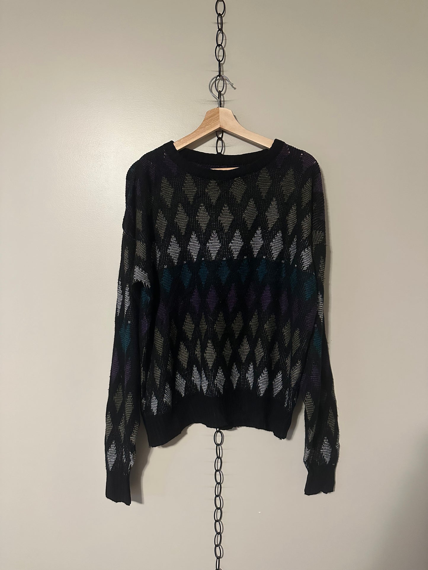 90s Diamond Striped Sweater - XL