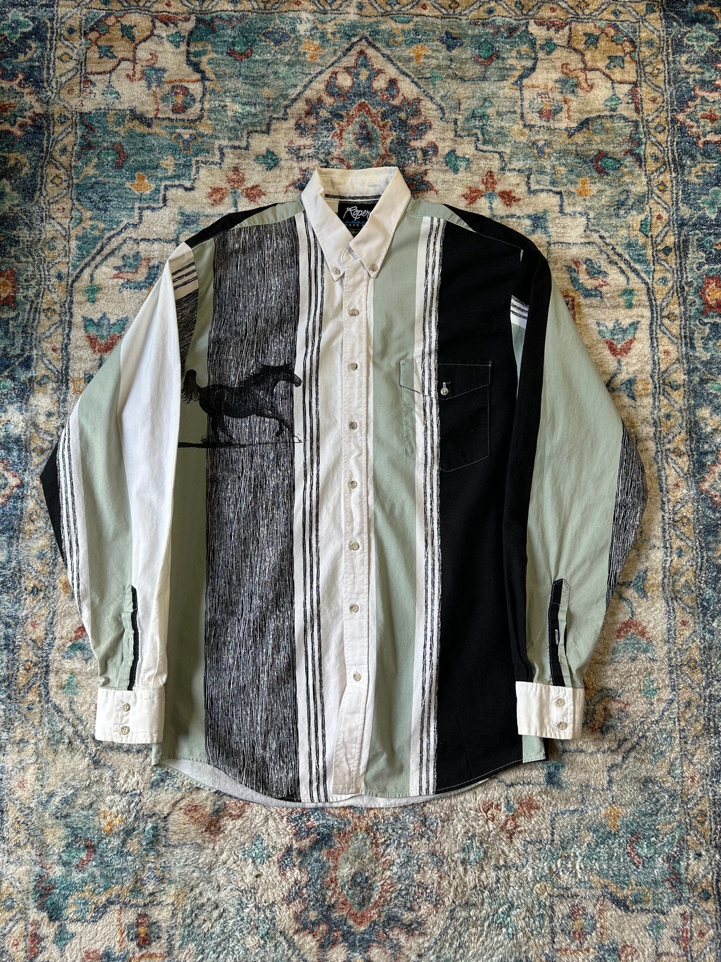90s Roper Horse Striped Button-up Shirt - L