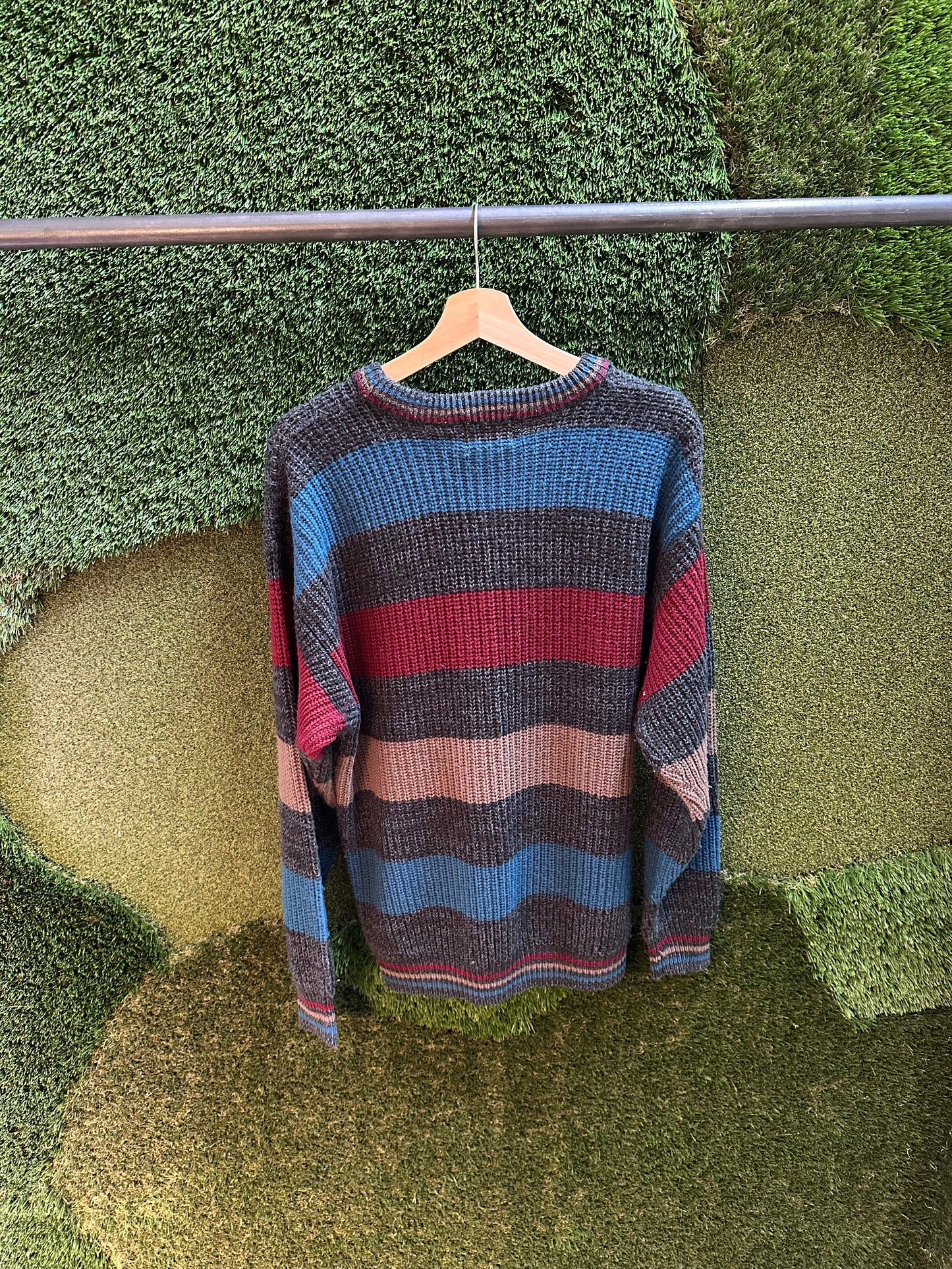 90s Perspective Striped Pullover Sweater - L