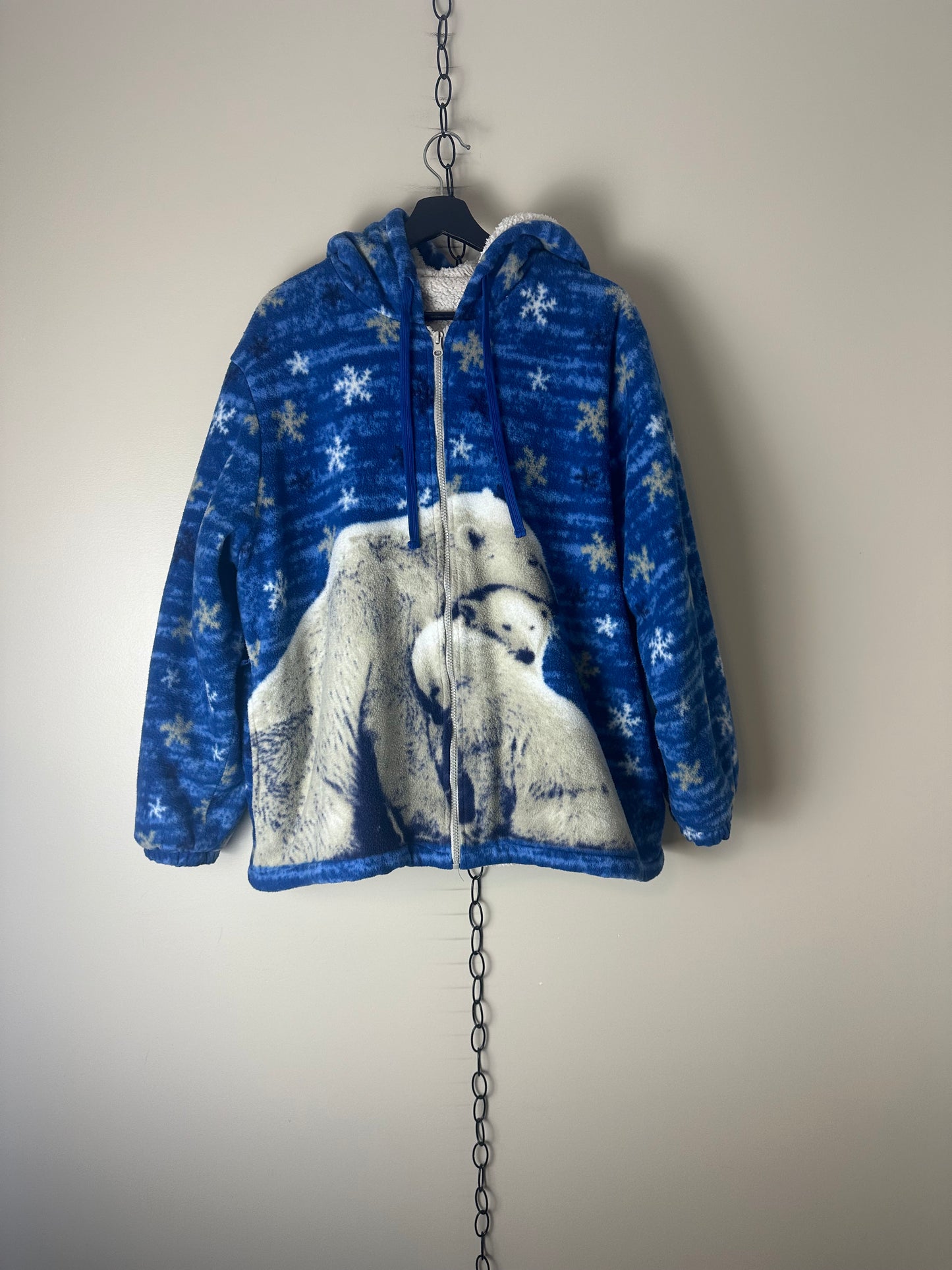 Vintage Polar Bear All Over Print Zip-up Fleece Jacket - L