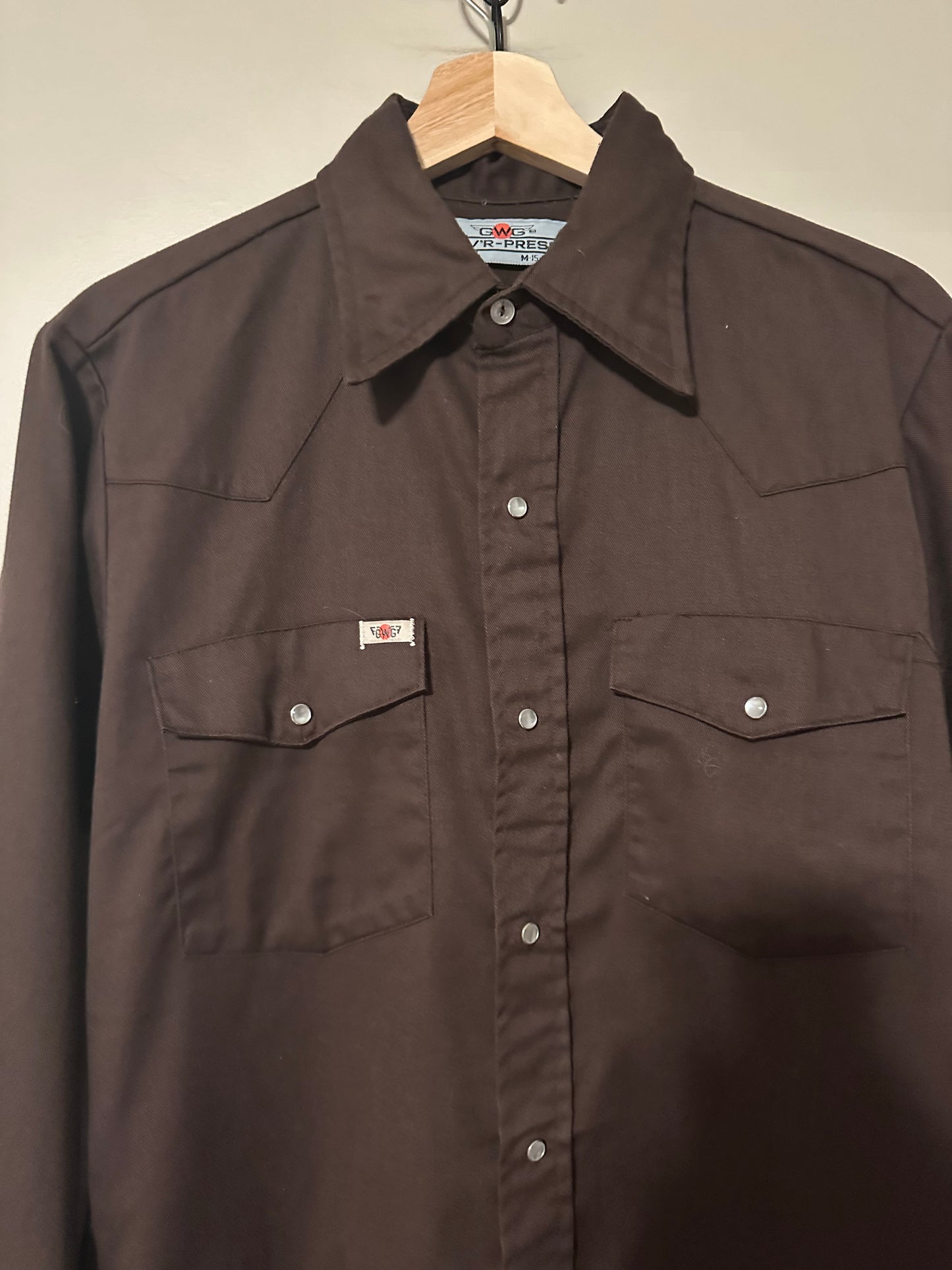 80s GWG Brown Pearl Snap Shirt - M