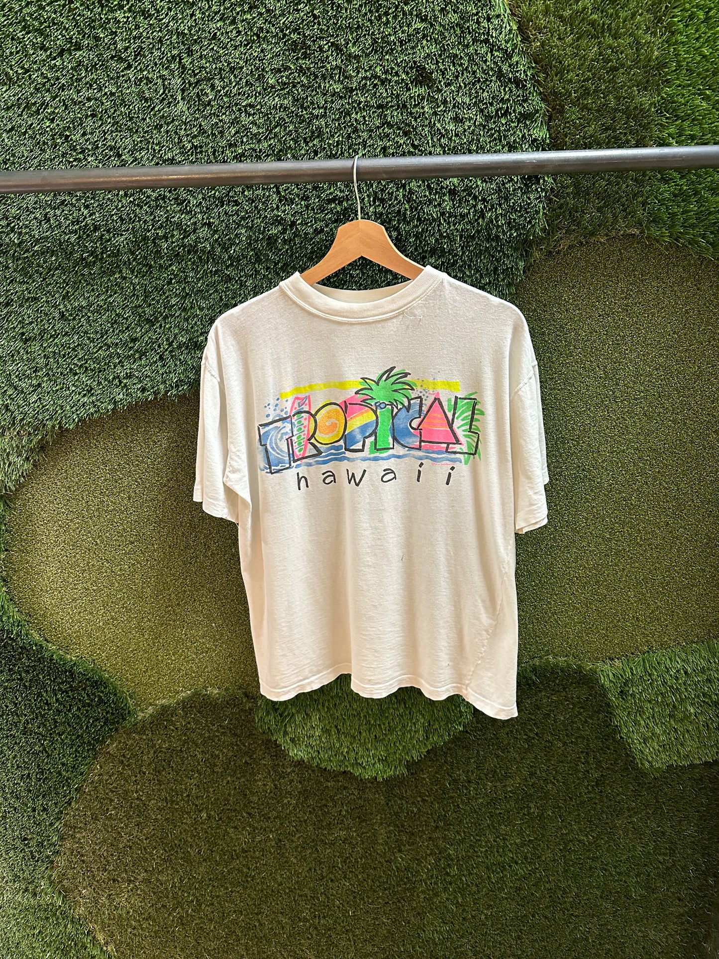 90s Trooical Hawaii Spellout T-shirt - L