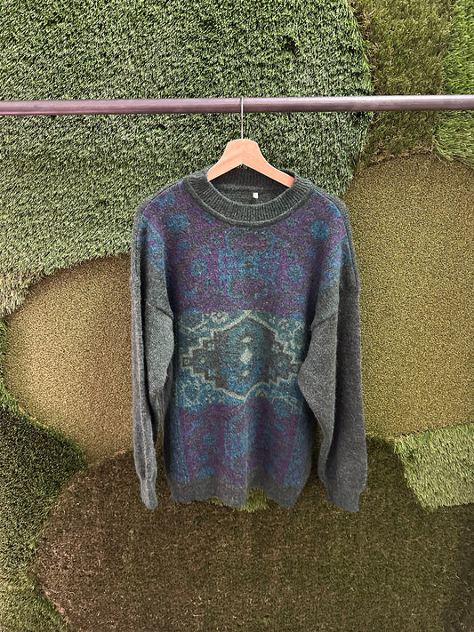 Vintage Abstract Patterned Sweater - XL