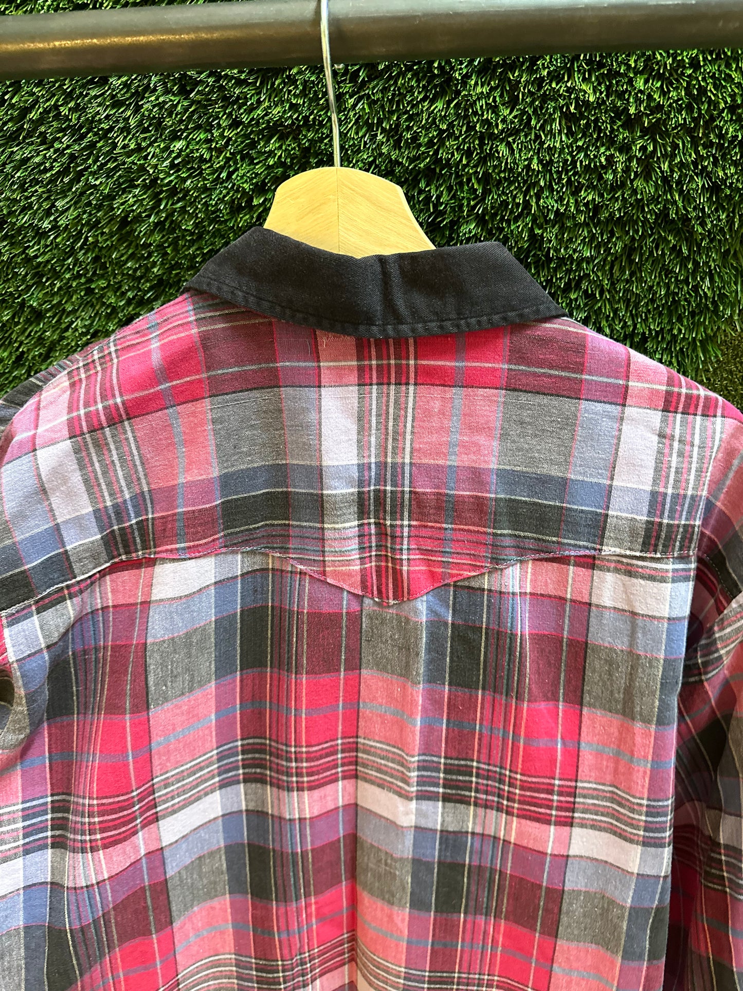 80s Western Craft Snap-up Plaid Shirt - XL