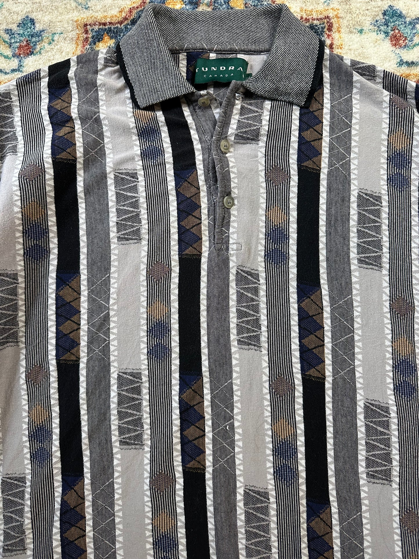 90s Tundra Striped Textured Polo Shirt - XL