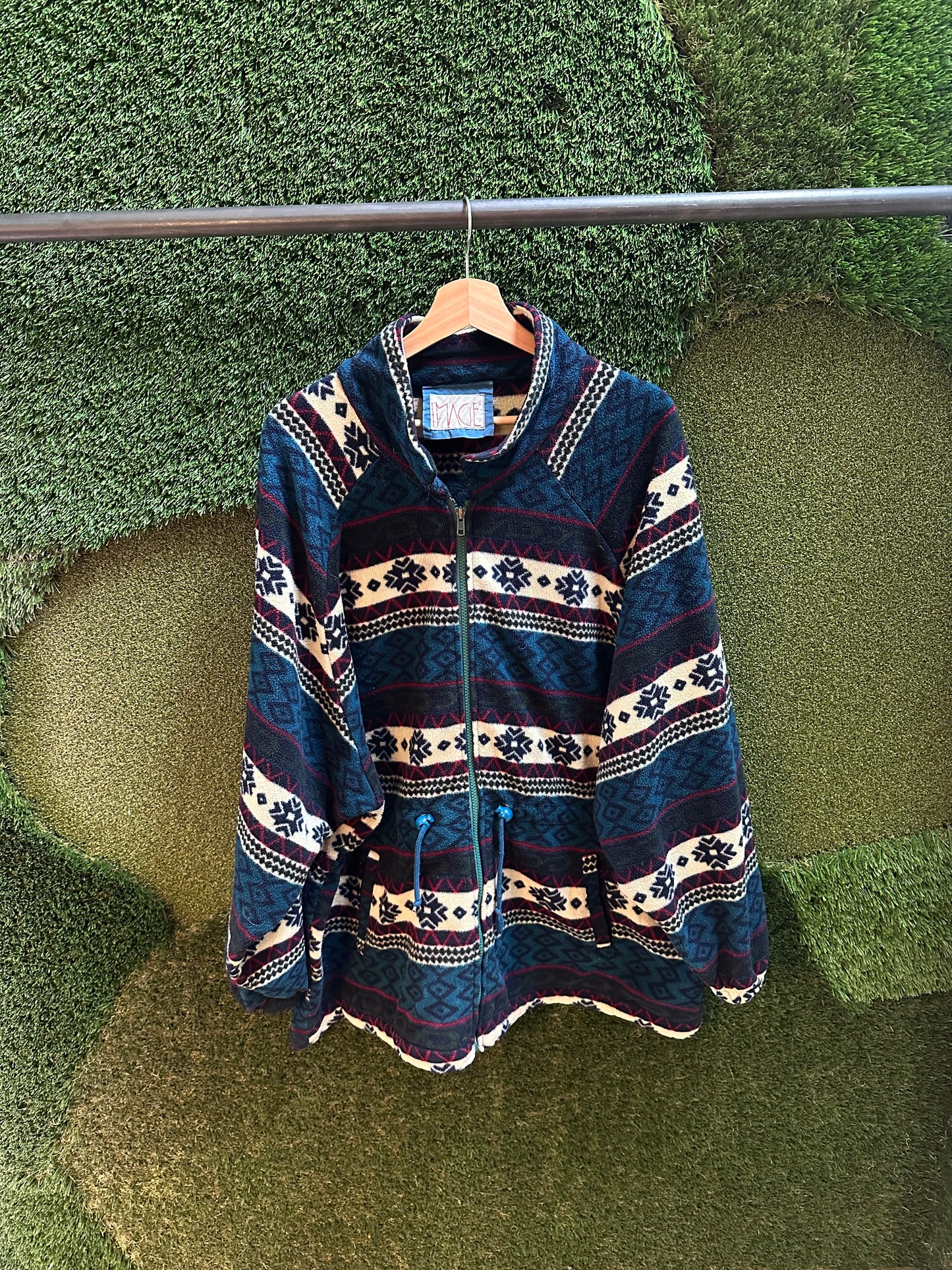 90s Image Striped Patterned Zip-up Fleece - XL