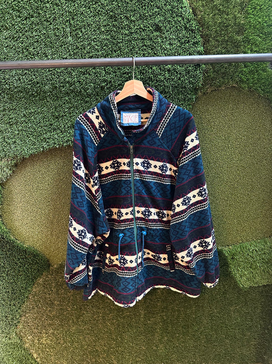 90s Image Striped Patterned Zip-up Fleece - XL