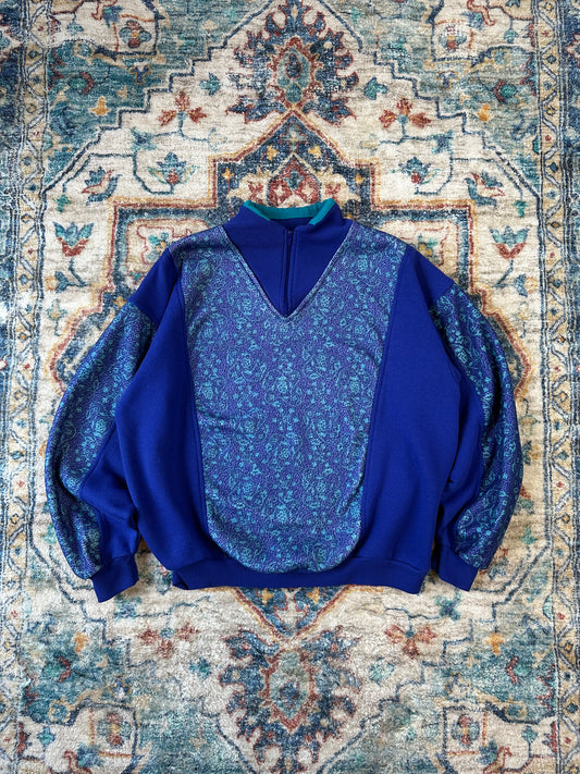 90s Foot Locker Floral 1/4 Zip-up Sweatshirt - M