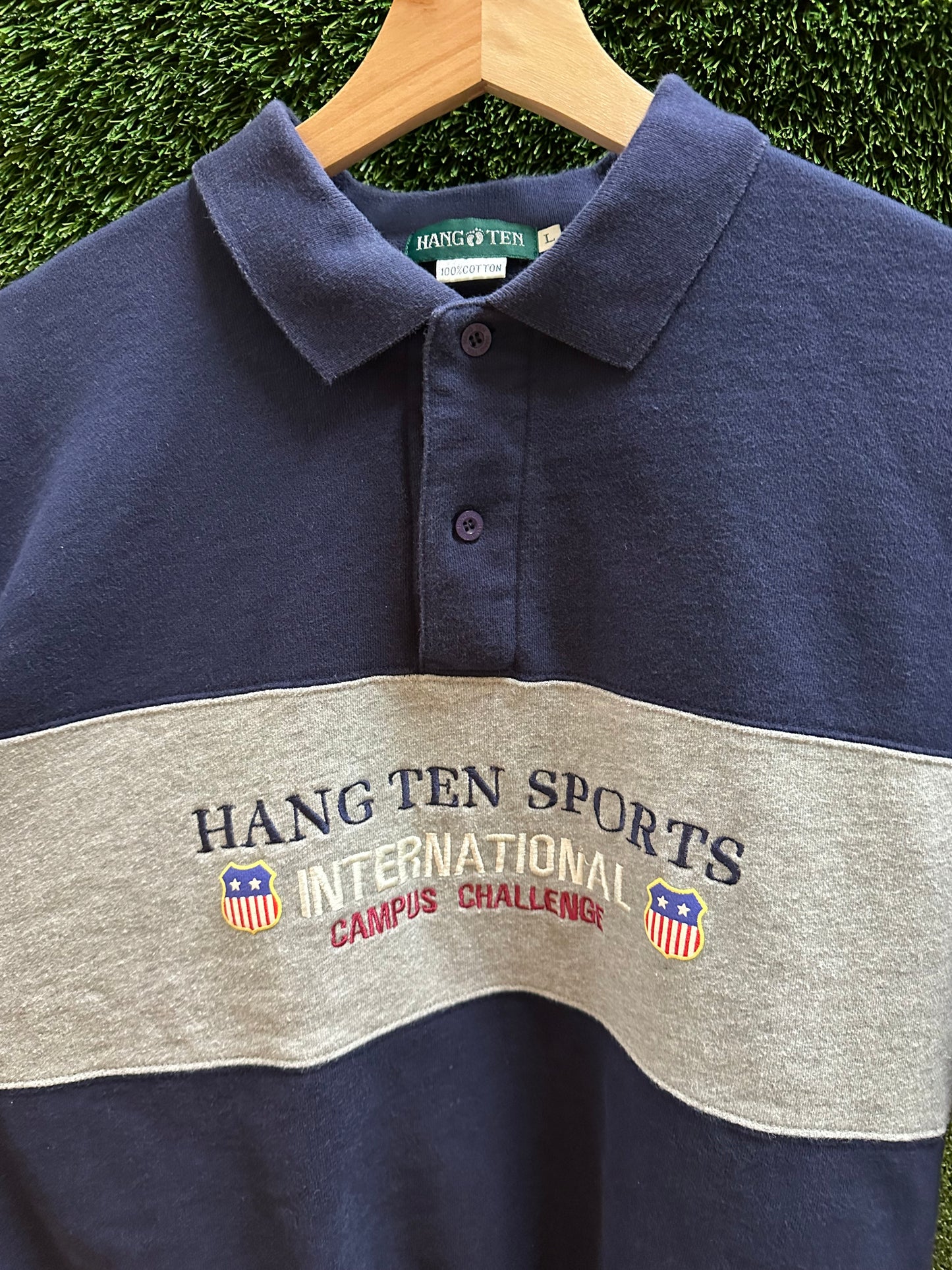 90s Hang Ten Sports Henley Sweatshirt - L