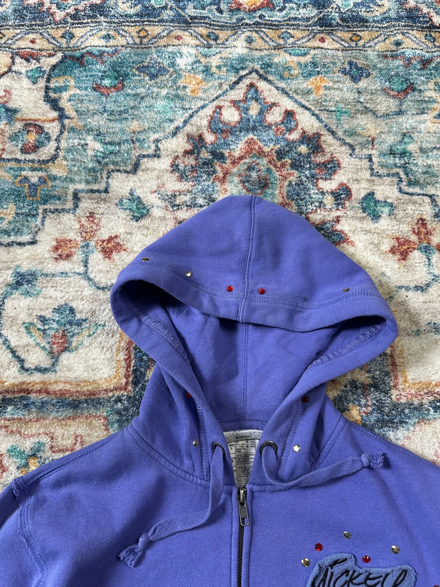 00s Disney Mickey Mouse Y2K Bedazzled Zip-up Hoodie - M