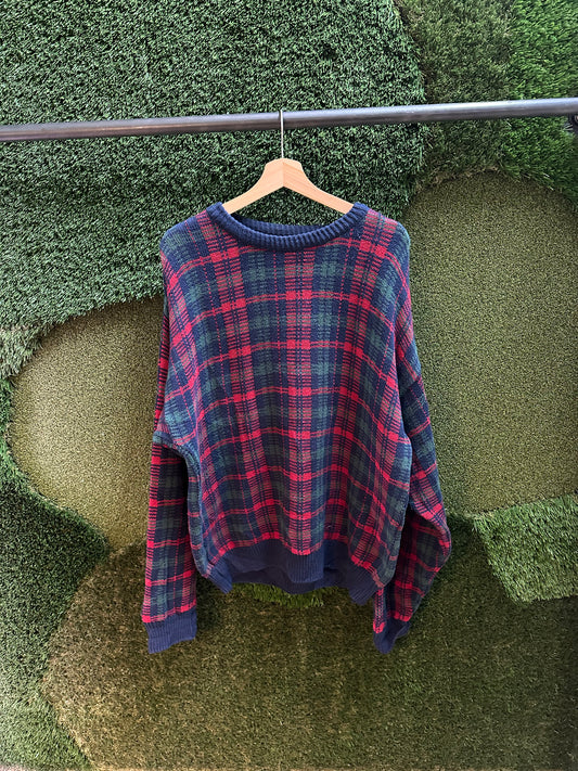 90s Old Glory Striped Plaid Pullover Sweater - L