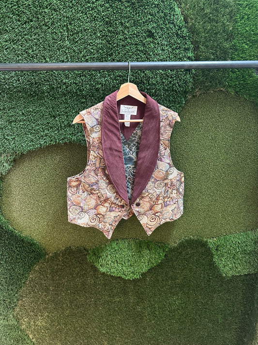 80s Longhorn Seashells All Over Print Vest - L