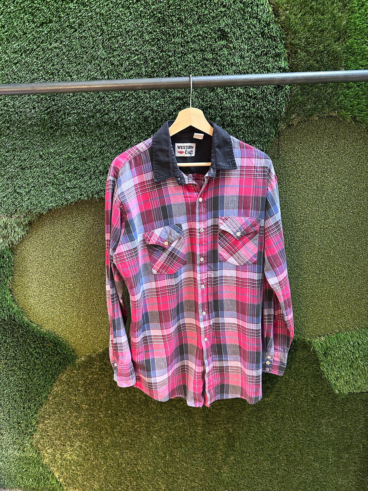 80s Western Craft Snap-up Plaid Shirt - XL