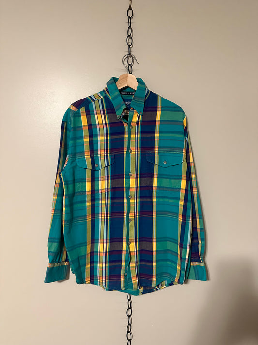 90s Wrangler Western Plaid Button-up Shirt - M