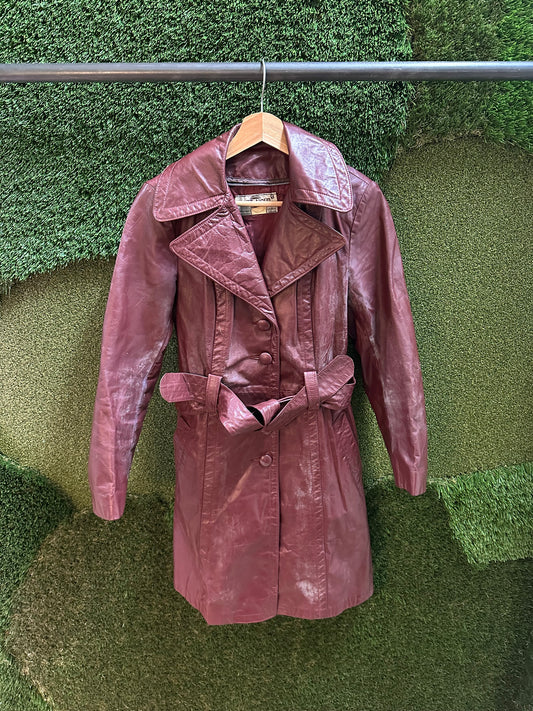 80s Cosa-Nova Long Red Leather Jacket - S