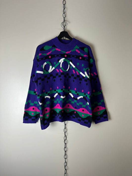 Vintage Assertif Abstract Patterned Pullover Sweater - M