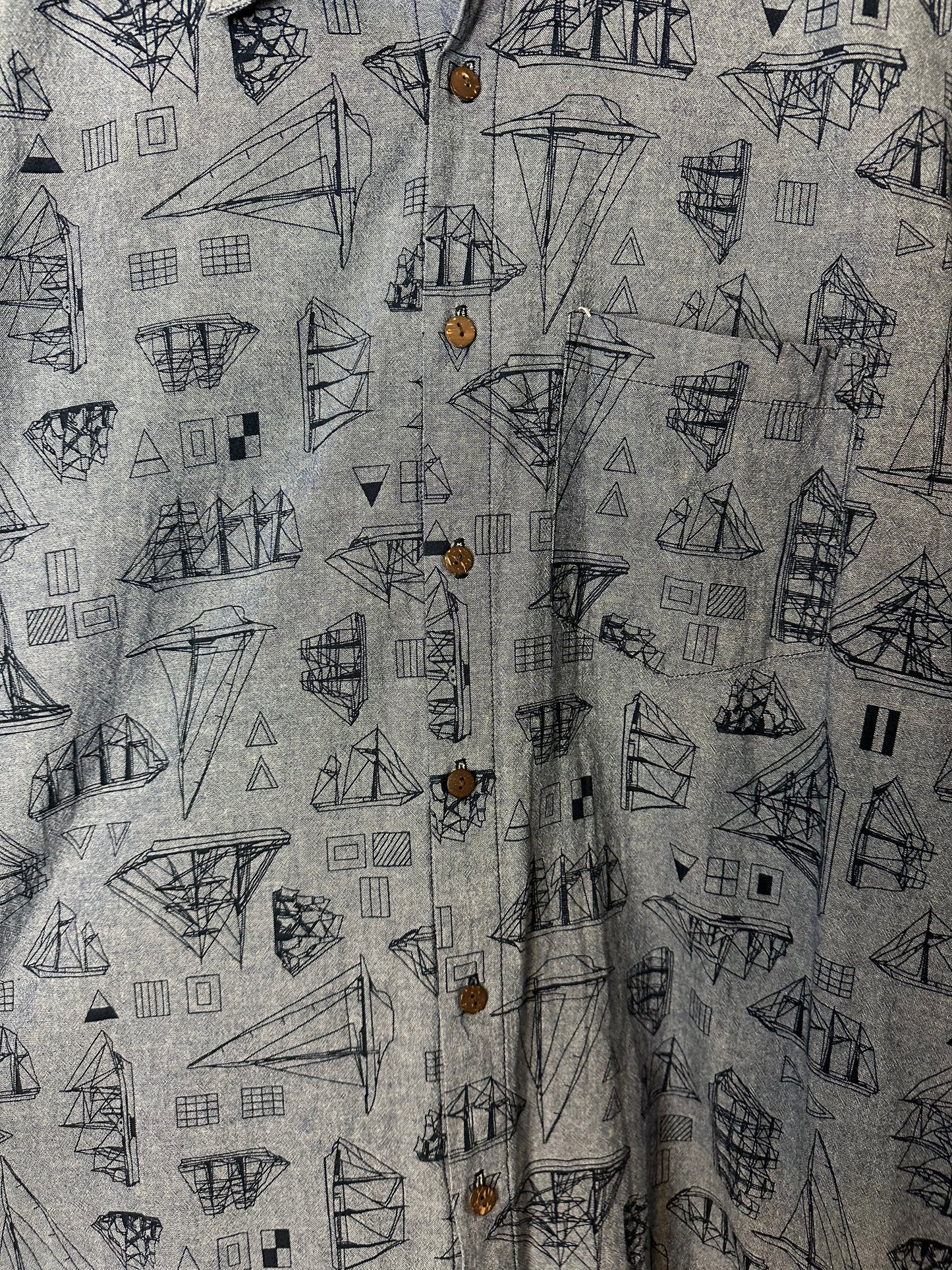 Vintage Sailboat All Over Print Button-up Shirt - L