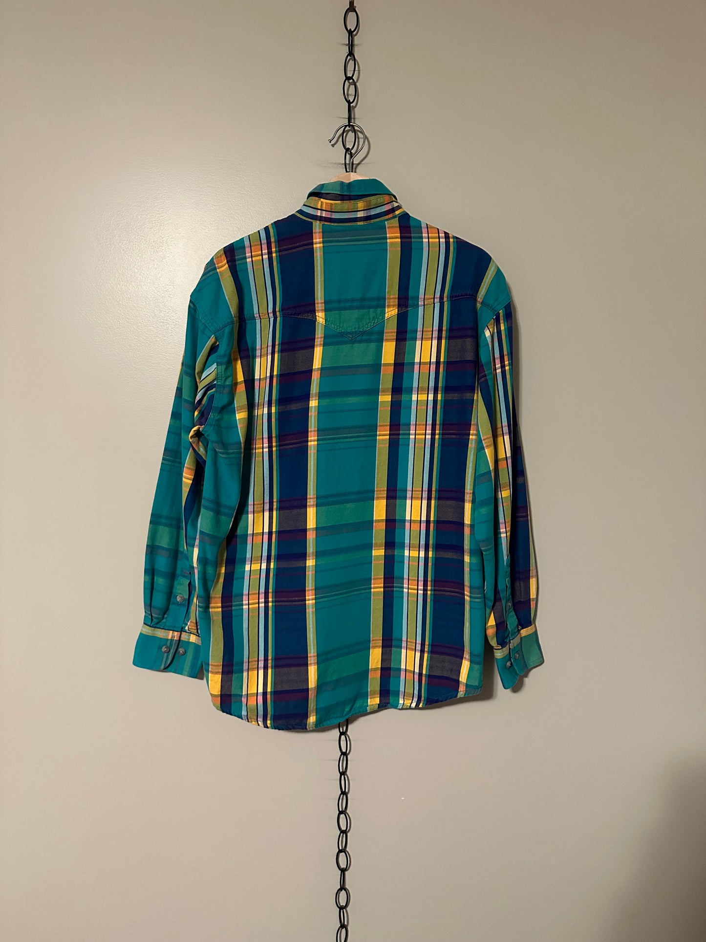 90s Wrangler Western Plaid Button-up Shirt - M