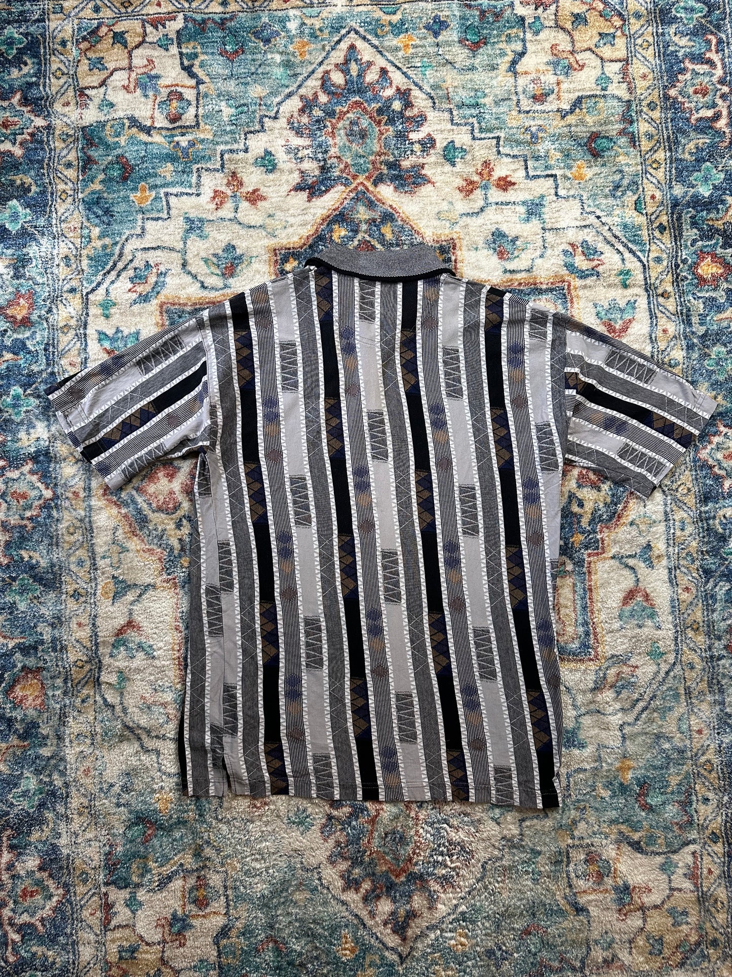 90s Tundra Striped Textured Polo Shirt - XL