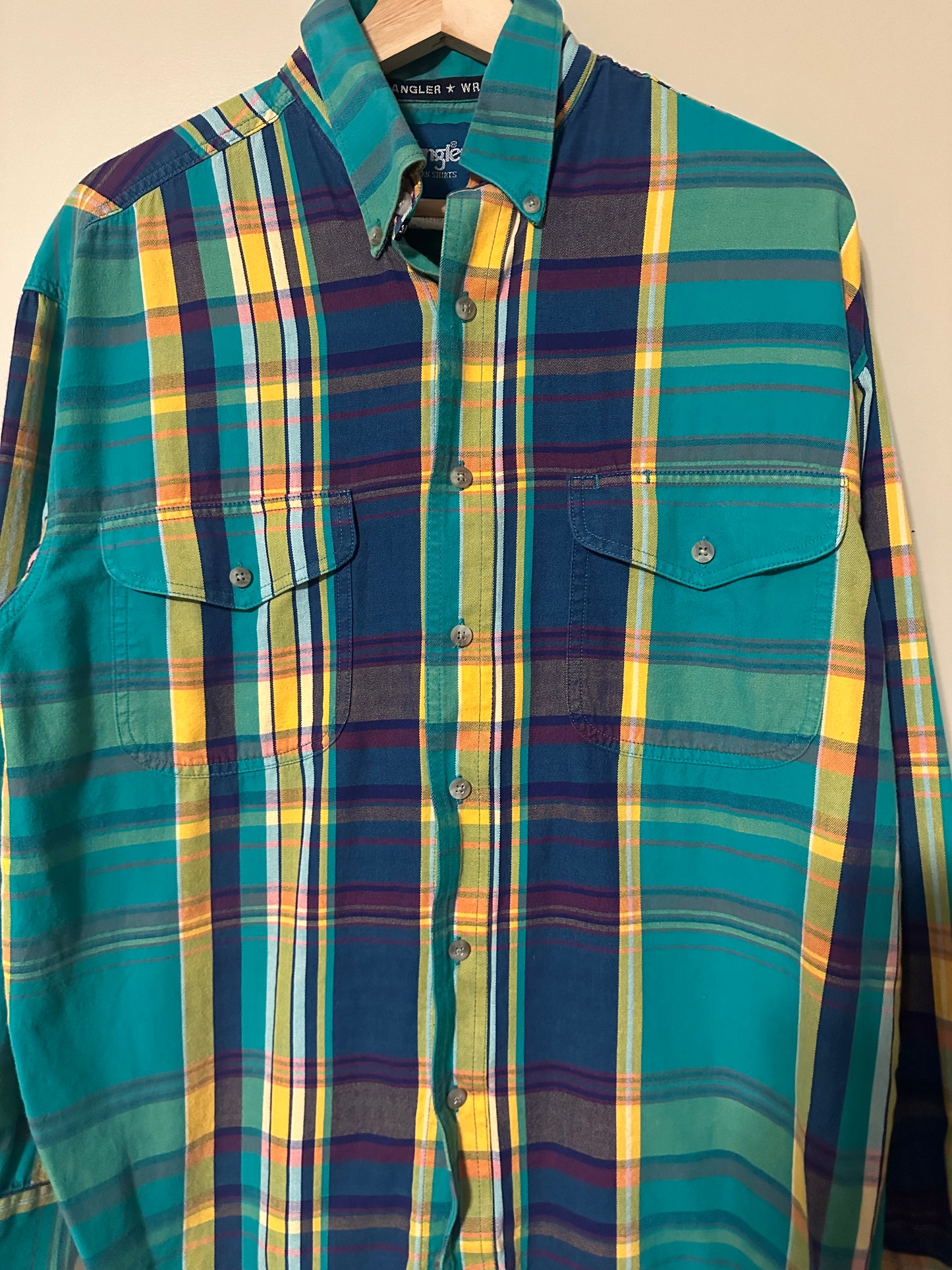 90s Wrangler Western Plaid Button-up Shirt - M