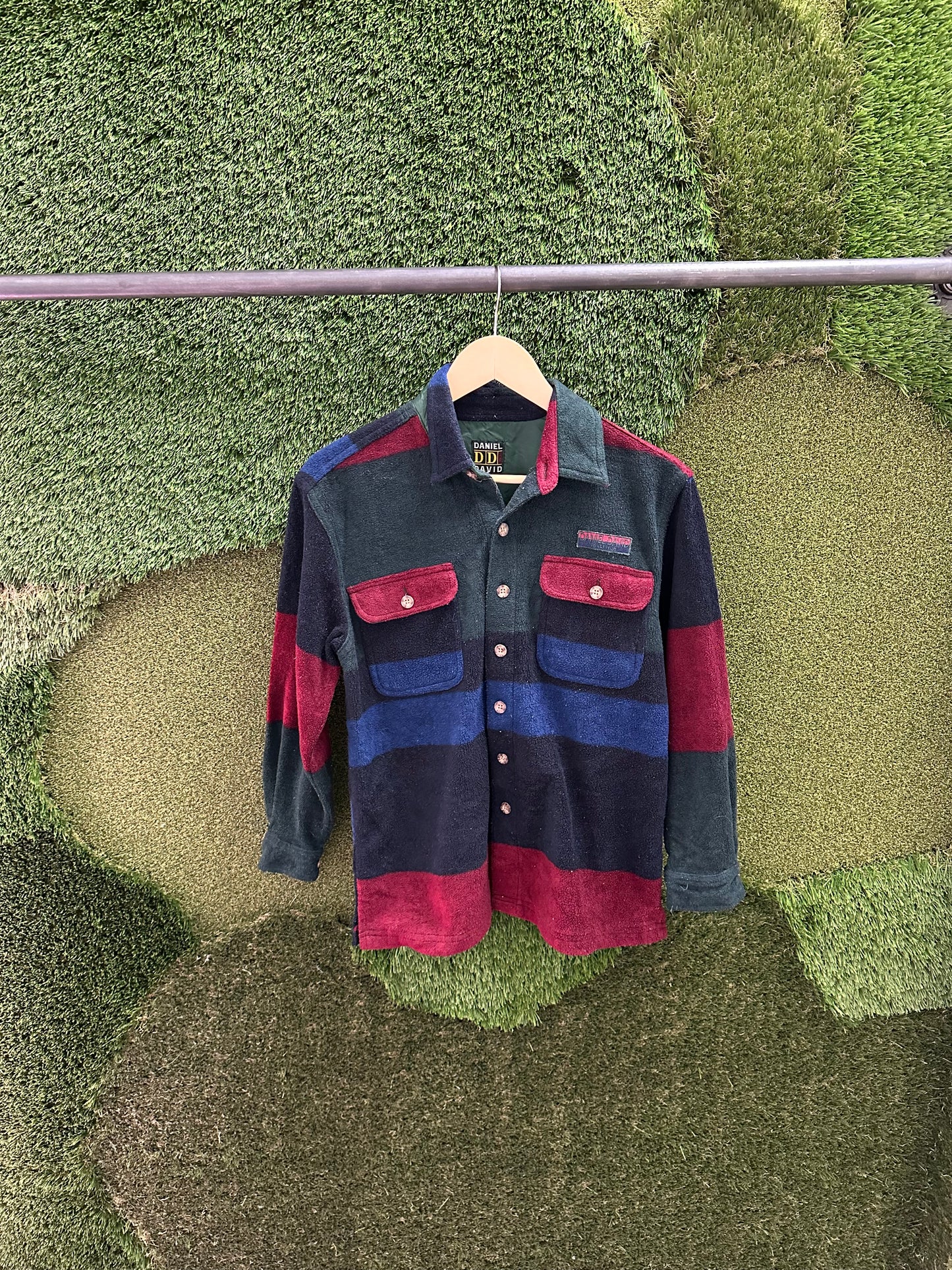 Vintage Daniel David Colour Blocking Fleece Button-up Shirt - M