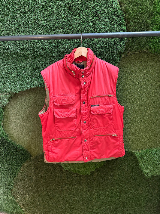 80s Red Utility Puffer Vest - L