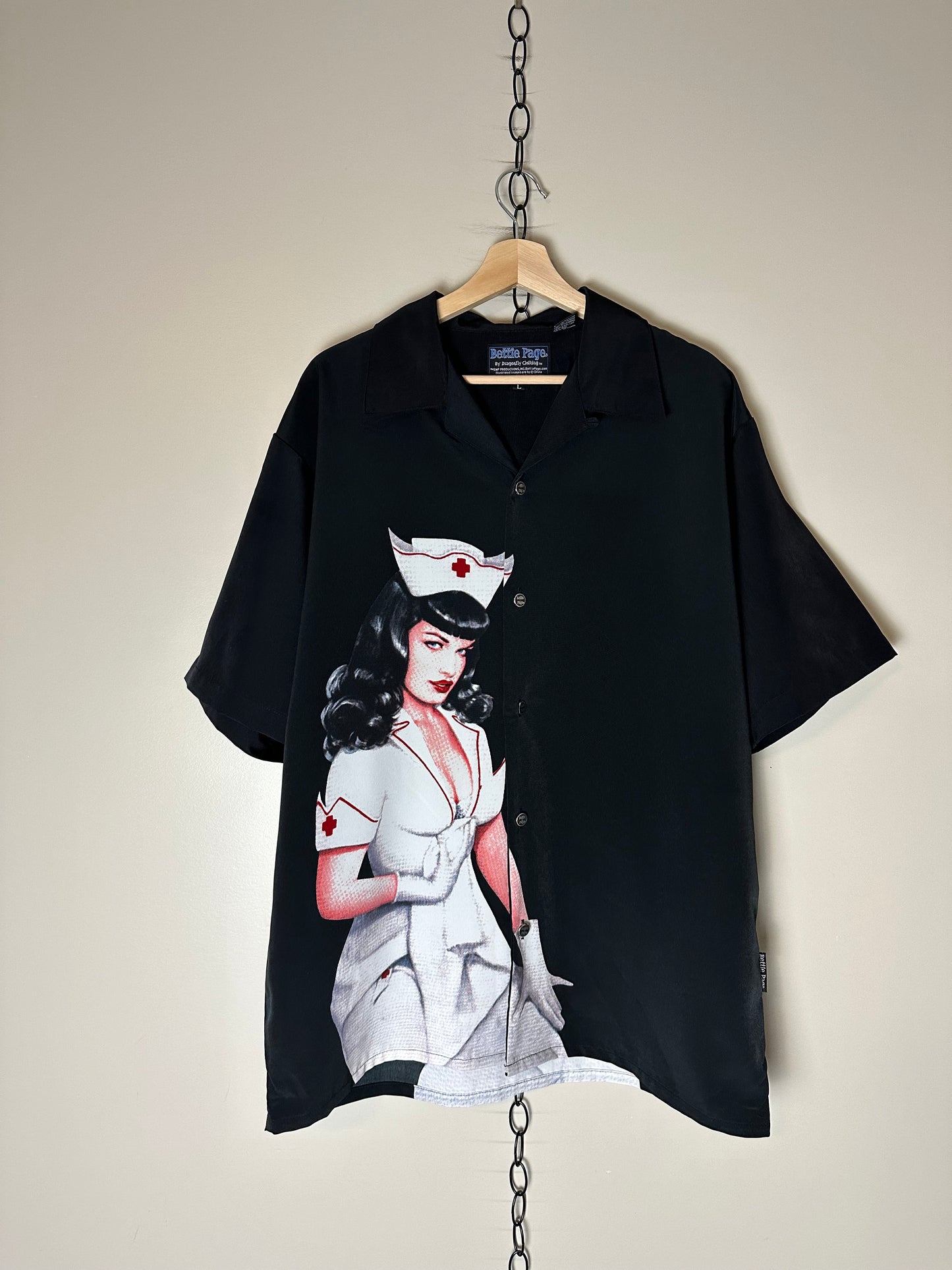 00s Bettie Page Doctor Pin-up Girl Button-up Shirt - L