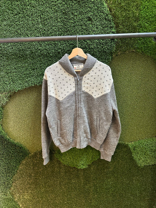 80s White Ram Zip-up Sweater - M