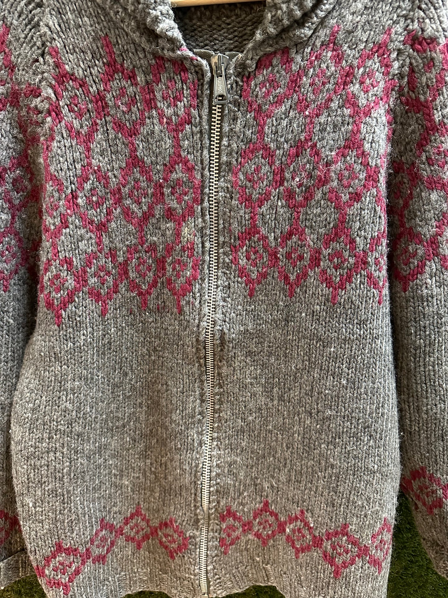 80s Zip-up Cowichan Sweater - L