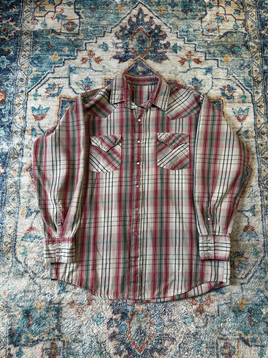 80s Plaid Pearl Snap Shirt - XL