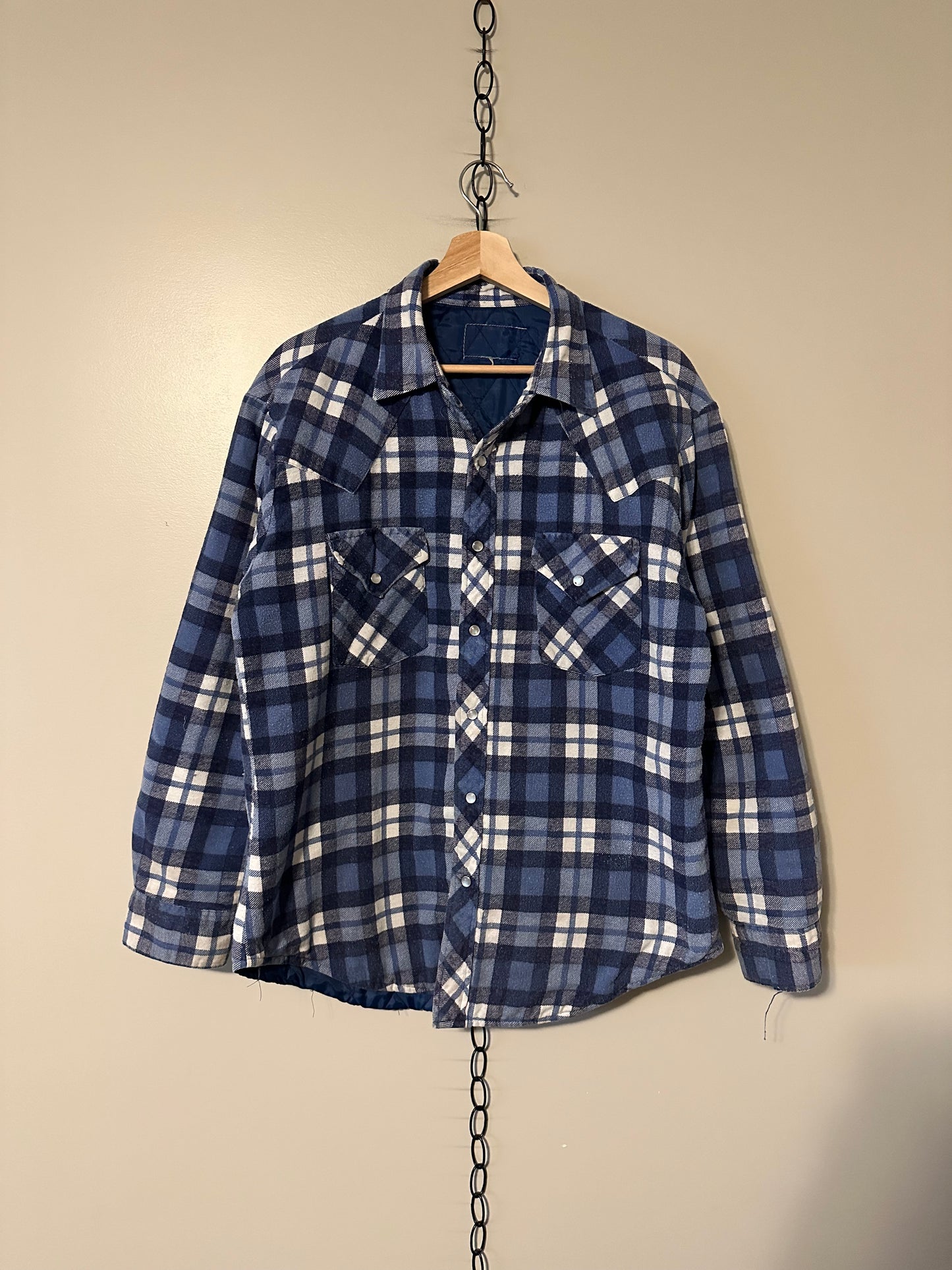 80s Pearl Snap Insulated Plaid Light Jacket - L