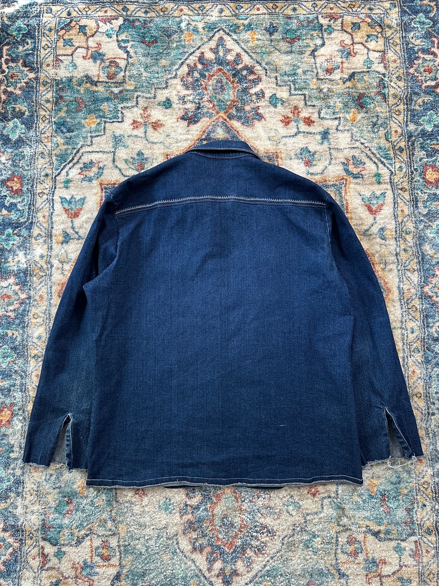80s Heavy Dark Wash Denim Button-up Shirt - XL