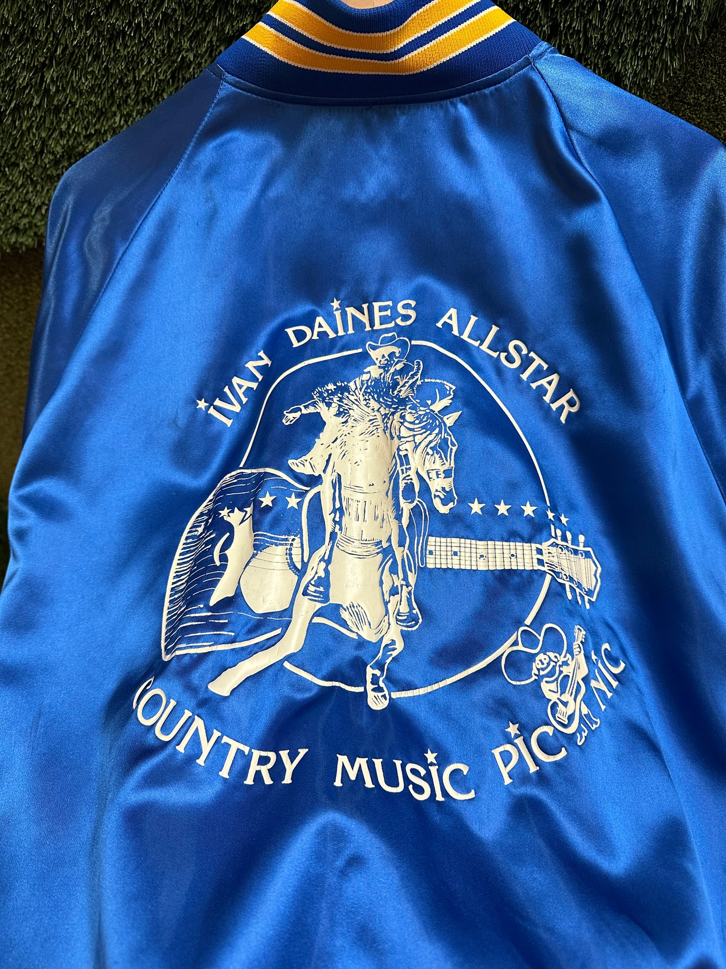 80s Ivan Daines Country Music Picnic Satin Jacket - XL