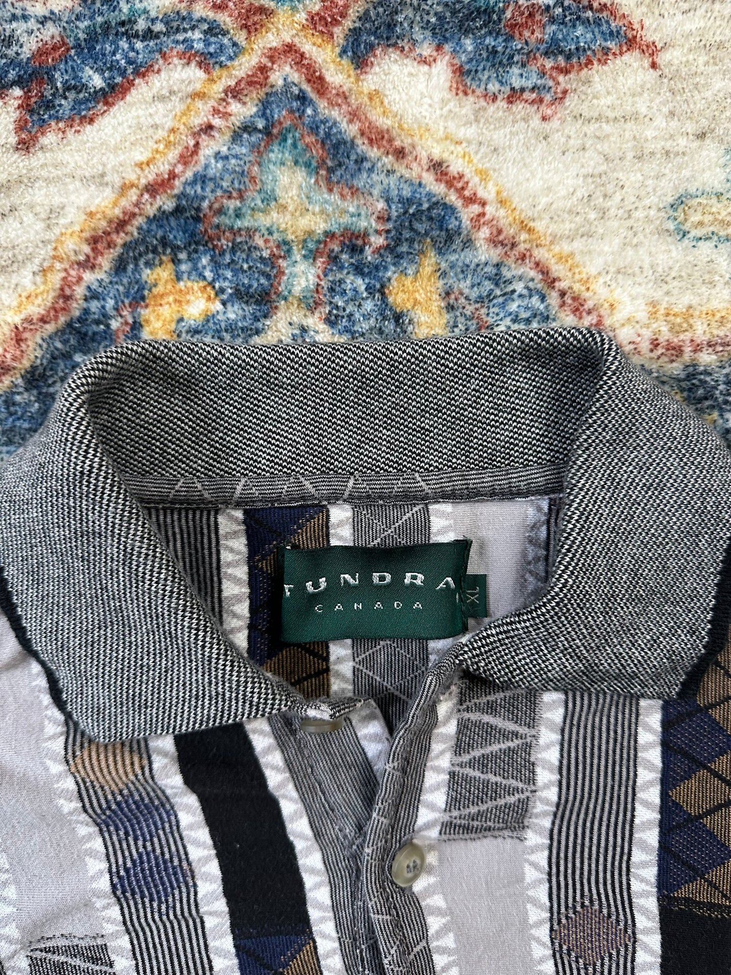 90s Tundra Striped Textured Polo Shirt - XL