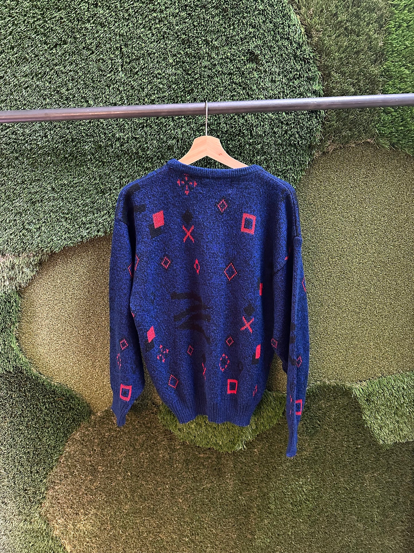 90s Abstract Shapes Pullover Sweater - L