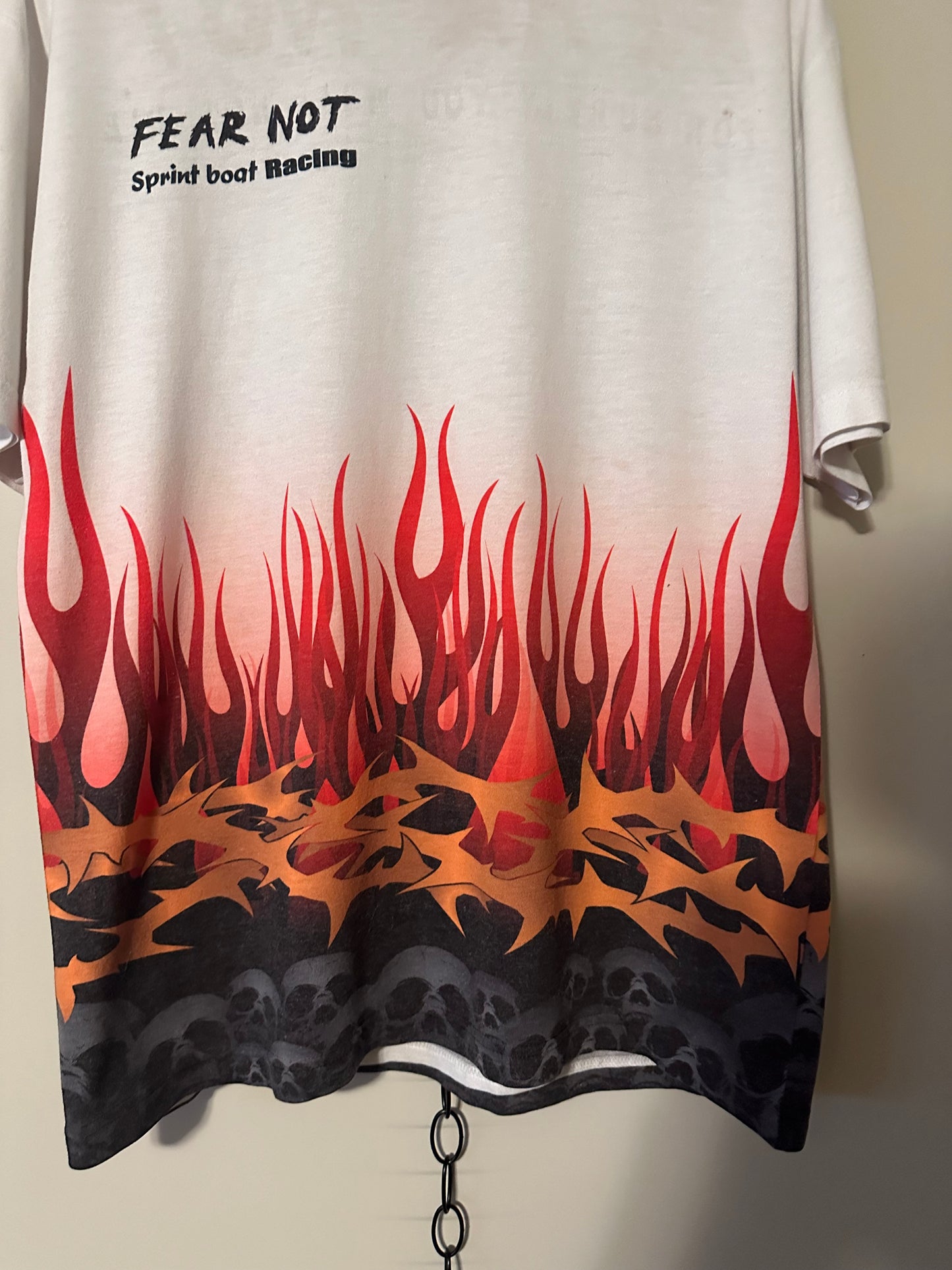 00s Fear Not Racing Flame Skull T-shirt - L