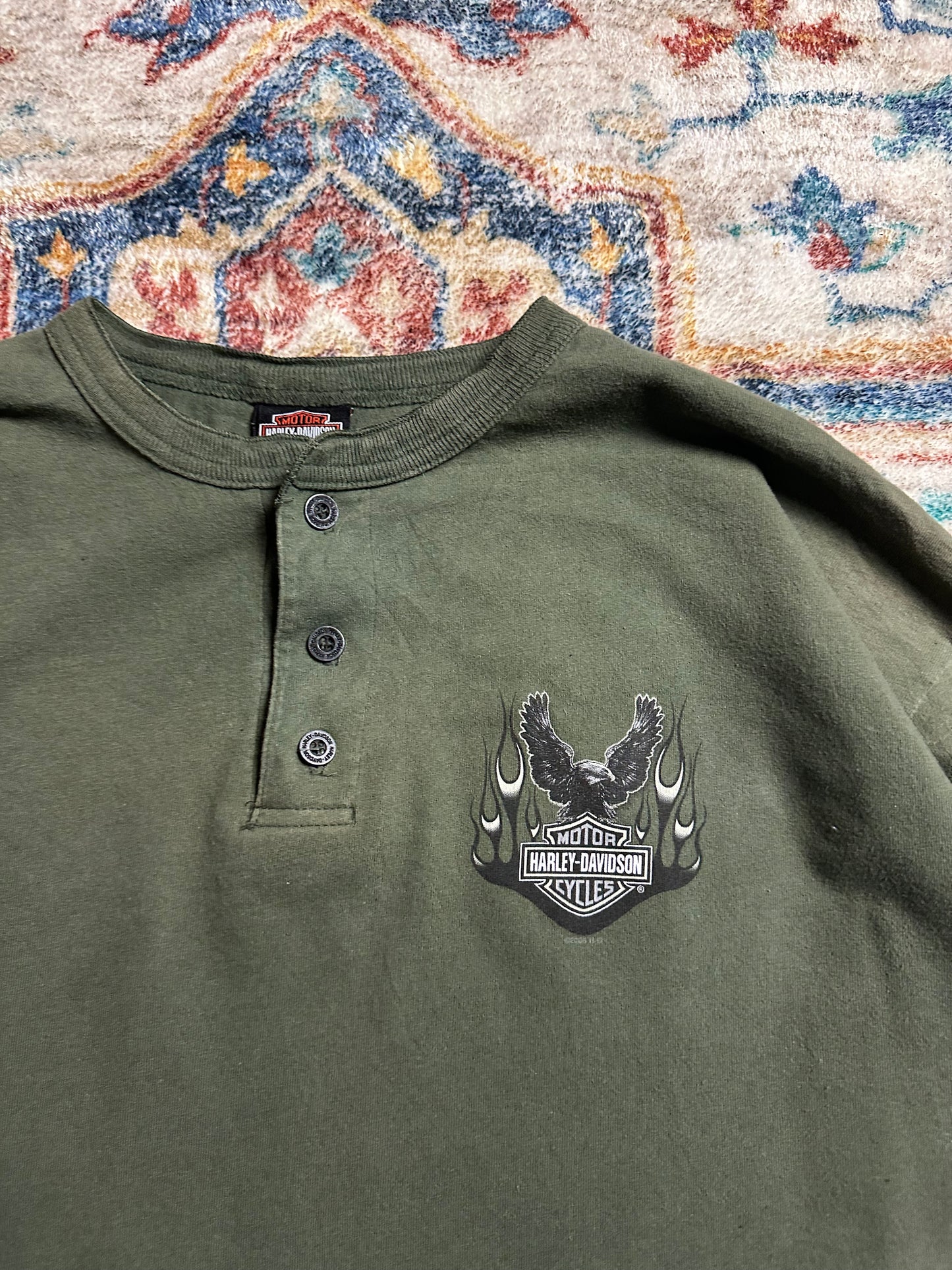 00s Harley Davidson Long Sleeve Henley Shirt - XL