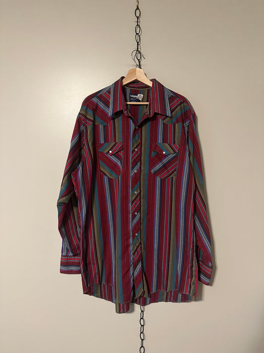 90s Wrangler Striped Western Button-up Shirt - XL