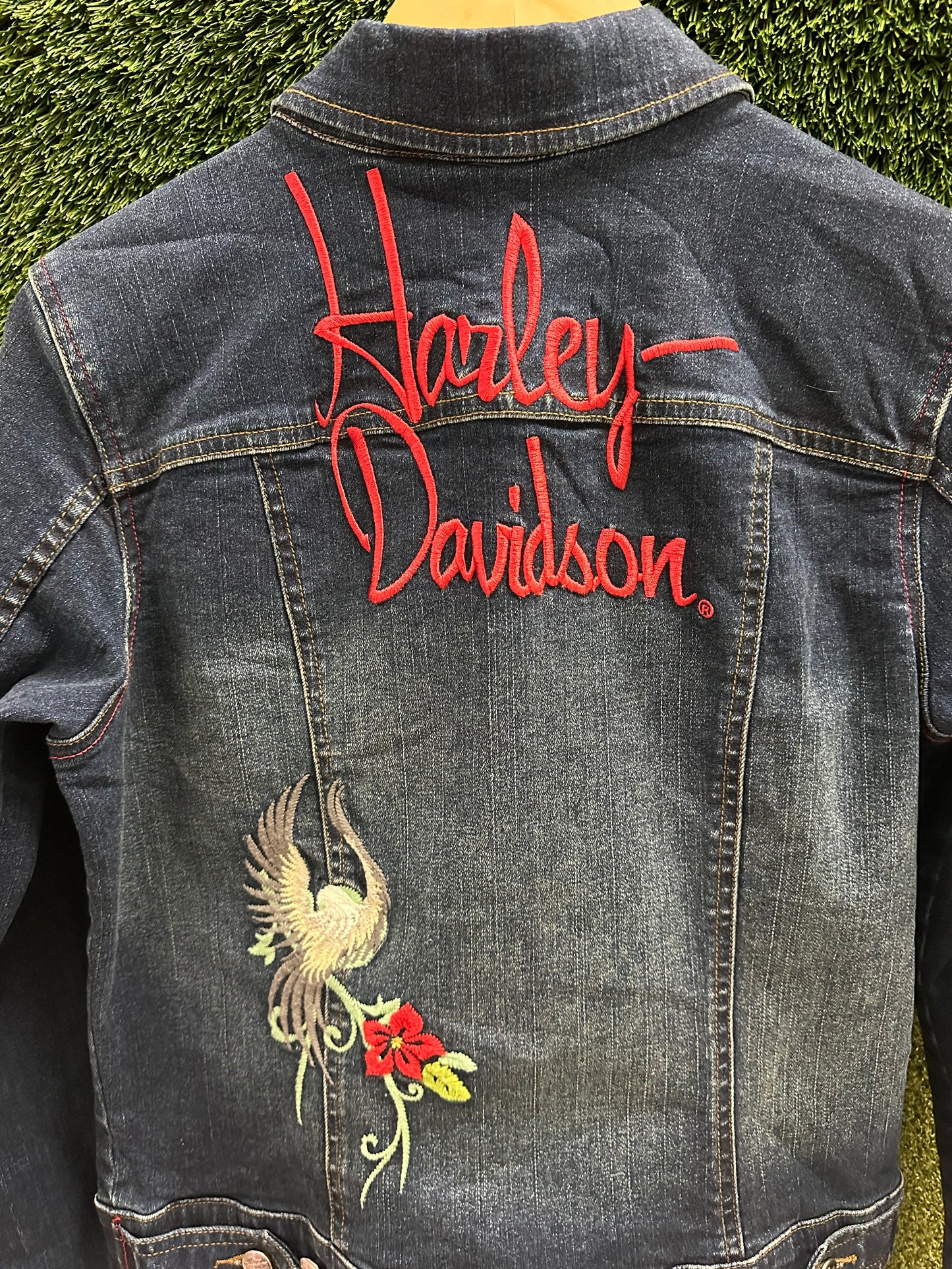 Vintage Harley Davidson Floral Denim Jacket - M