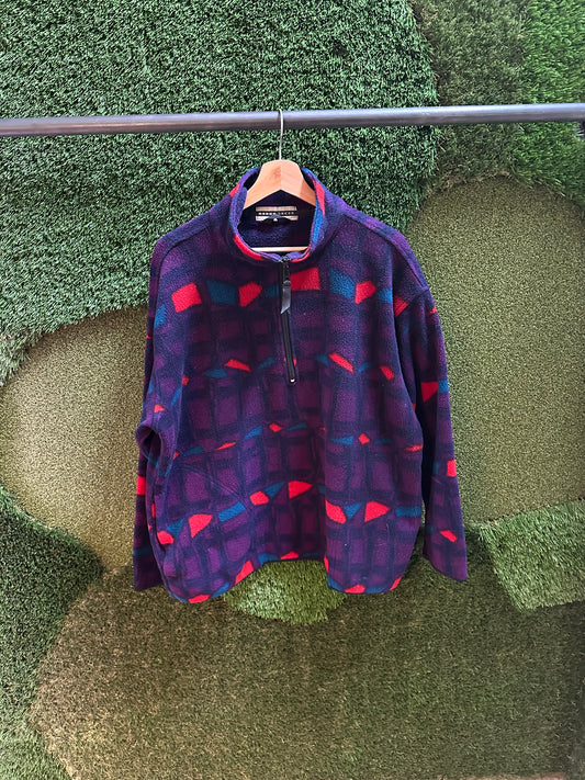 90s Rough Dress Patterned 1/4 Zip-up Fleece - XL