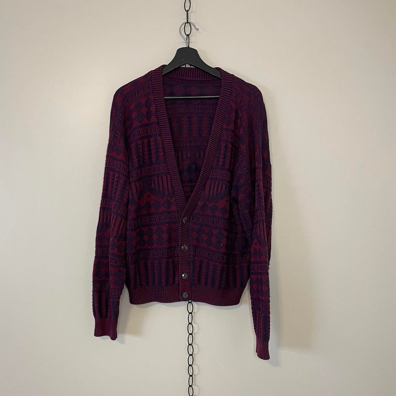 Vintage Patterned Cardigan Sweater - XL