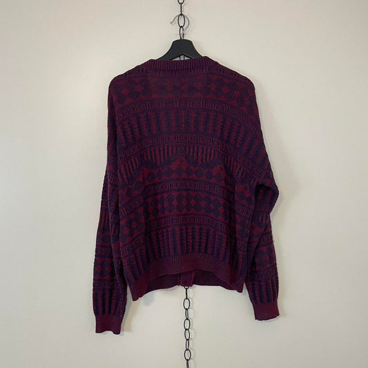 Vintage Patterned Cardigan Sweater - XL