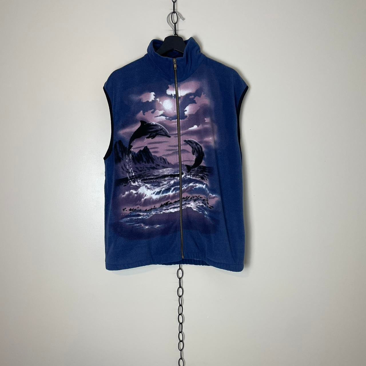 Vintage Dolphin Animal Zip-up Fleece Vest - L